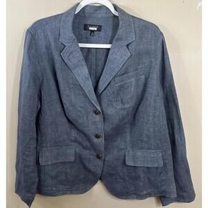 Talbots Grace Fit Blazer 100% Linen Jacket Blue Women’s Multipurpose Size 14w